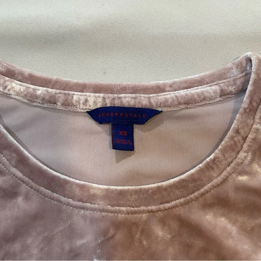 Aeropostale Crushed Velvet‎ Crop Tee - Dusty Rose / Mauve - Size XS